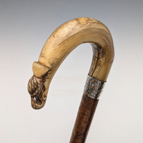 1899 年英國古董男士純銀裝飾牛角手柄手杖 101 厘米